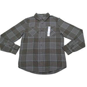 Sonoma Olive Green Super soft Flannel Button Down Top Casual Women's XL New